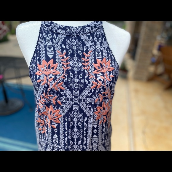 Xhilaration Navy/White with Coral Embroidery Top Size XXL (Juniors) - Picture 1 of 12
